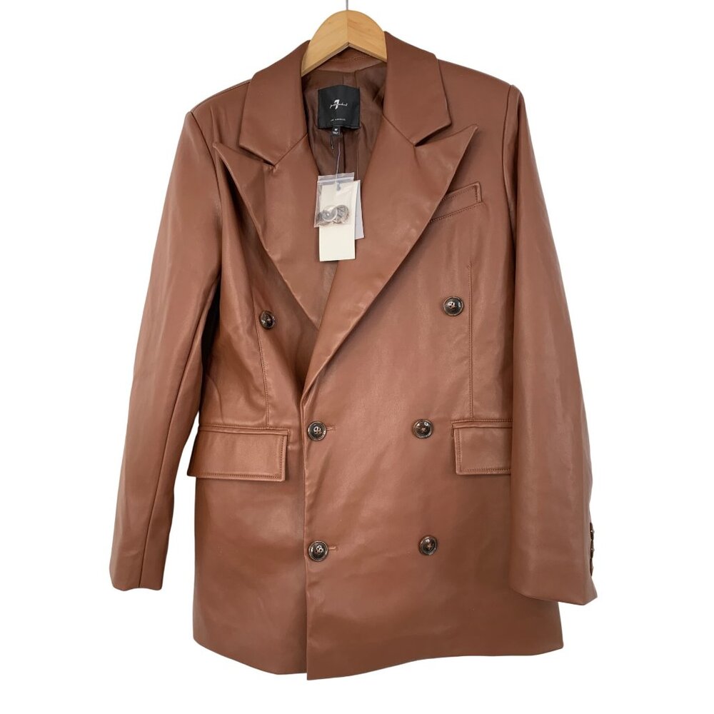 NWT Faux Leather Double-Breast Blazer Coat M Seven for all Mankind Brown 8686
